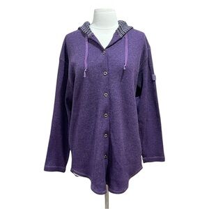 Co & Eddy Purple Waffle Knit Button Up Tunic Hoodie Size Large